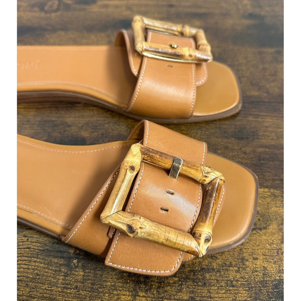 J McLaughlin Leather Slides Womens 8.5 Brown Aurora Bamboo Buckle Sandals Beachy - Picture 6 of 11
